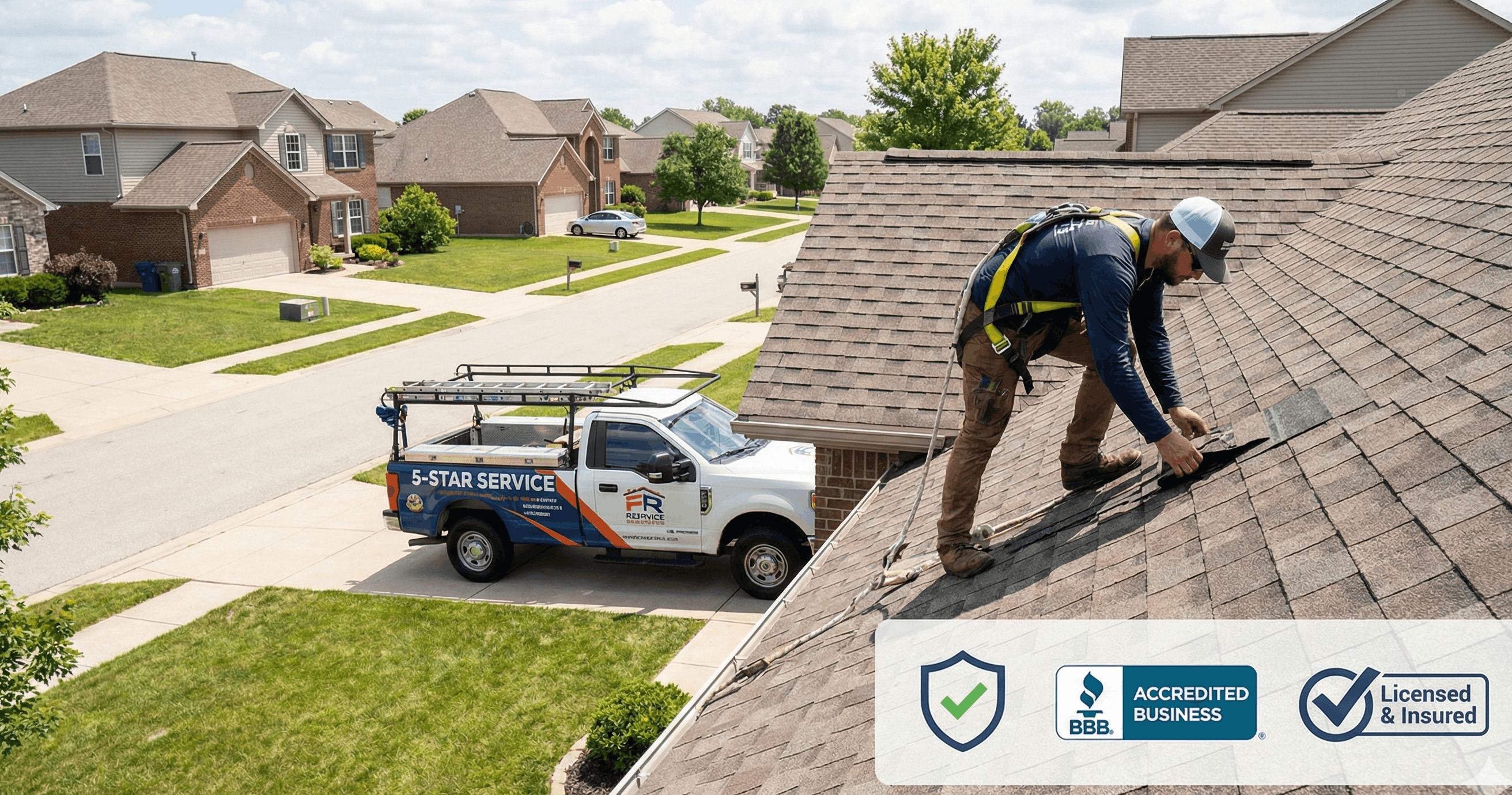 Why Most Roofing Company Websites Don’t Generate Leads (And What Actually Fixes It) 2 Local roofing contractor working in residential neighborhood